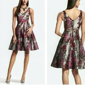 White House Black Market Floral Jacquard Cocktail Dress Silver & Magenta, Size 8